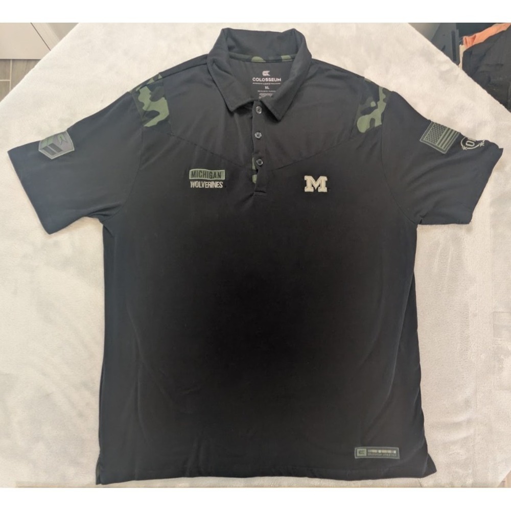 Michigan Wolverines Colosseum OHT Military Appreciation Black Polo Shirt XL